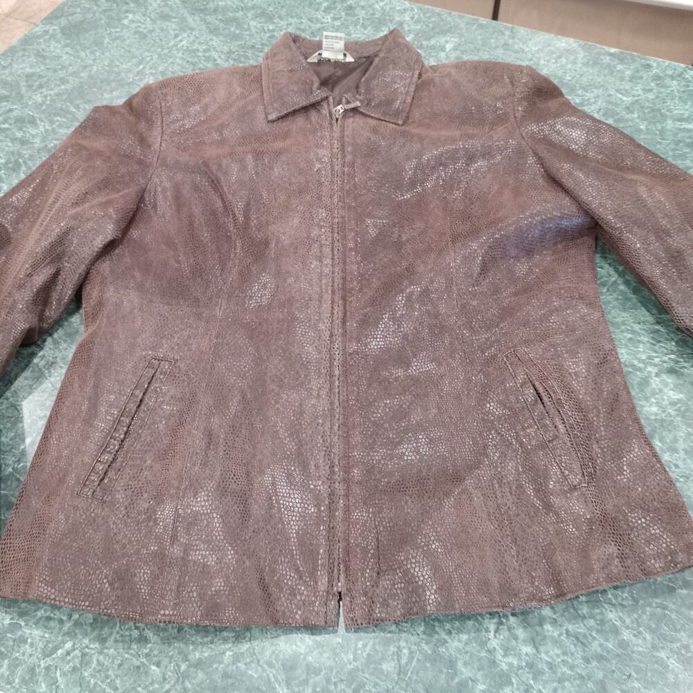 PAOLO SANTINI 100% LEATHER Suede Jacket Snake Print Zip Moto Jacket Sz 12 Brown